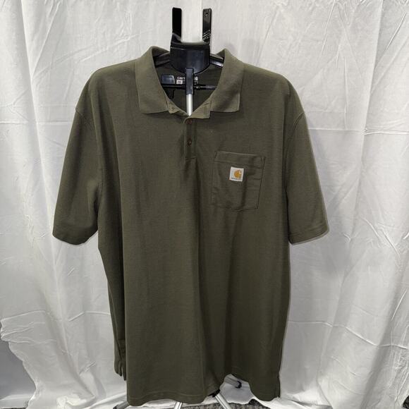 Carhartt Polo Shirt Mens XL Green Loose Fit Pocket Workwear Outdoor Classic - Picture 1 of 9